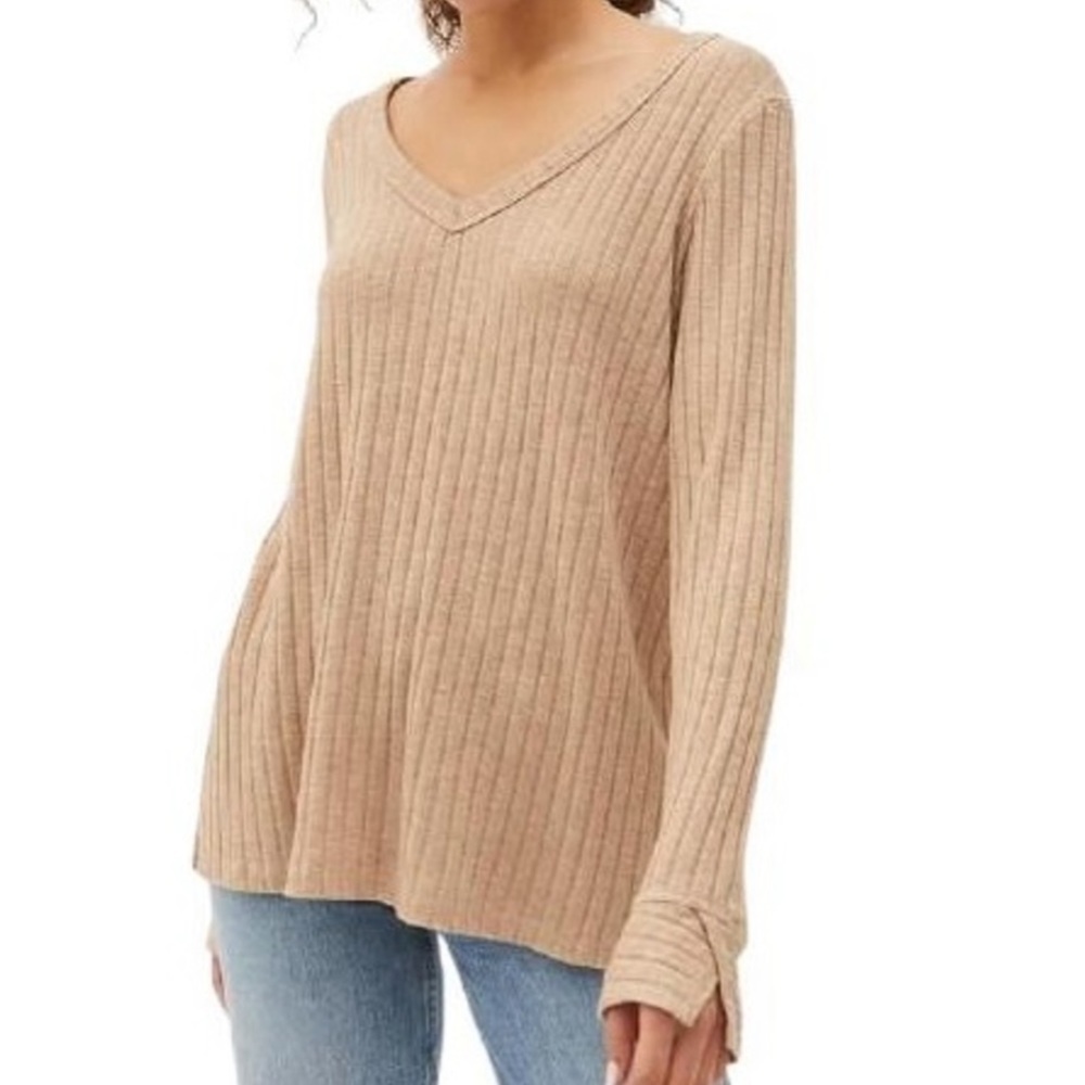 Michael Stars Jinny Wide Rib Plush V-Neck Top S